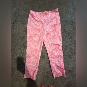 Lilly Pullitzer Nancee High Rise Pink Crop Pant Palm Floral Print